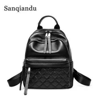 

Backpack Female Genuine Cow Leather Women Zipper Backpacks Trendy Ladies Shoulder Bag Classic Women Travel Bag Pack New Hot