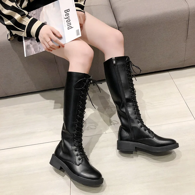 

New retro boots, locomotive boots, trendy knight boots, women's boots, long knee boots, long boots, new retro laces