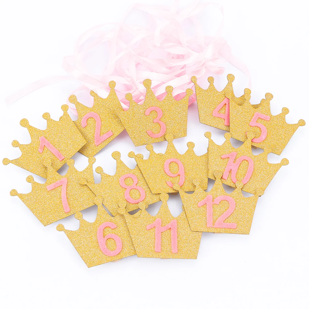 

Birthday Party Photo Props Newborn 12 Month Crown with Clip Banner Baby Shower Decoration
