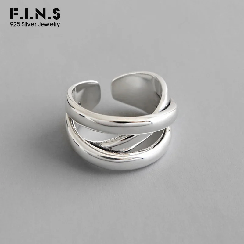 

F.I.N.S Korean Winding S925 Sterling Silver Ring Irregular Multi-Layer Crossed Rings for Women Unique Design Open Silver Ring