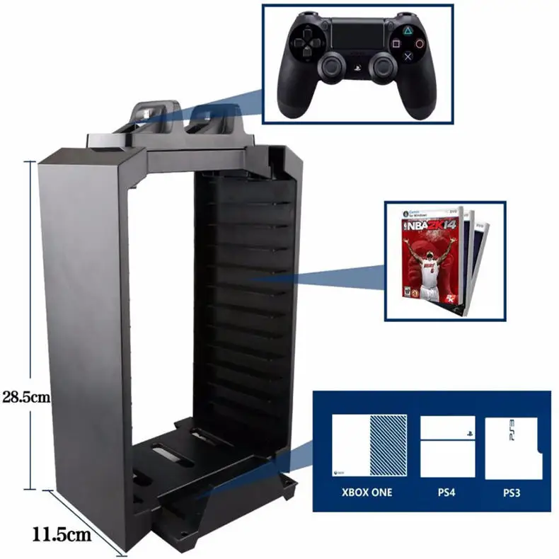 Black-Color-Game-Disk-Tower-Vertical-Stand-for-PS4-DualShock-Controller-Charging-Dock-Station-for-PlayStation (1)