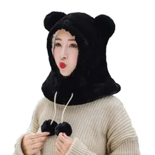 Шапка, зимний помпон из меха кролика, шапка для женщин, Балаклава, толстые шерстяные шапочки, милые уши, женские шапочки, зимние аксессуары, подарок для девочек