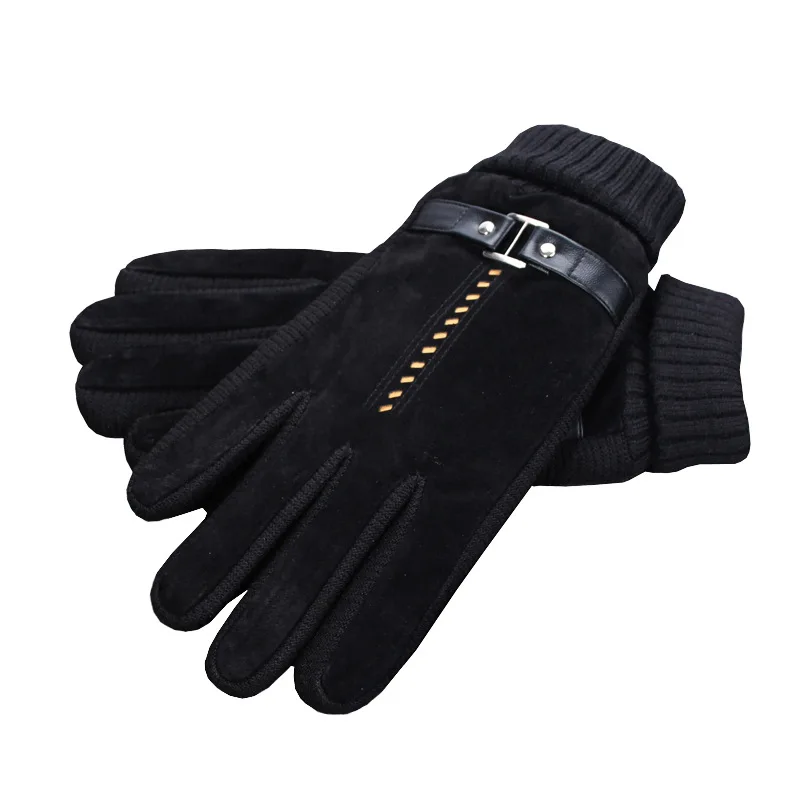 B 13DBlack Кожаные перчатки, перчатки для меня, зимние, бархатные, толстые, теплые, для езды на мотоцикле, электромобиле, Нескользящие, для катания на лыжах, свиная кожа, M185 - Цвет: B 13DBlack