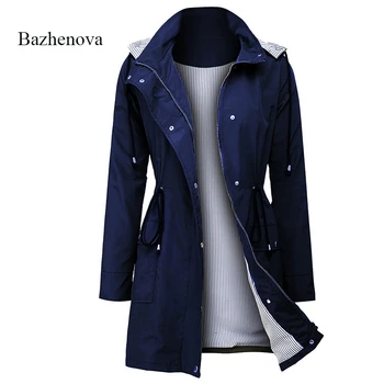 

Bazhenova Women Hooded Outdoor Waterproof Coat Woman Casual Drawstring Waist Coats Girls All-match Windbreaker Tops R237