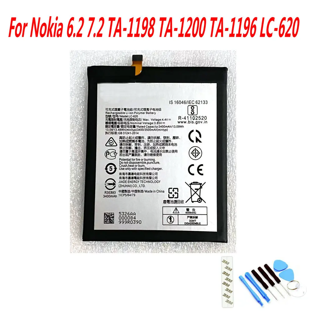

Original 3500mAh battery For Nokia 6.2 7.2 TA-1198 TA-1200 TA-1196 LC-620 Mobile phone