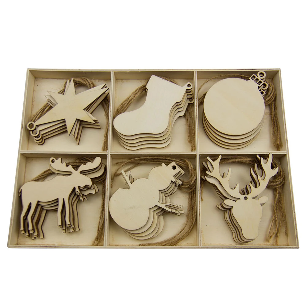 27 Pcs Christmas Wood Chip Tree Ornaments Xmas Hanging Pendant Party Wedding Birthday Decoration Board Game Arts Crafts