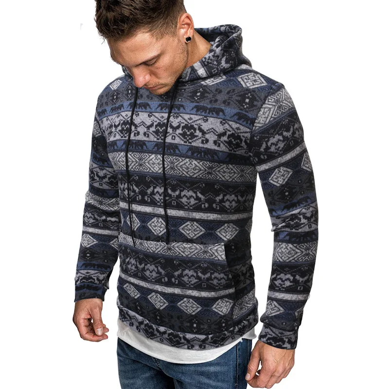  Men hoodies 2019 fashion sweatshirt Casual Slim Ethnic Style Printed Hoodie autumn Long Sleeve Hood