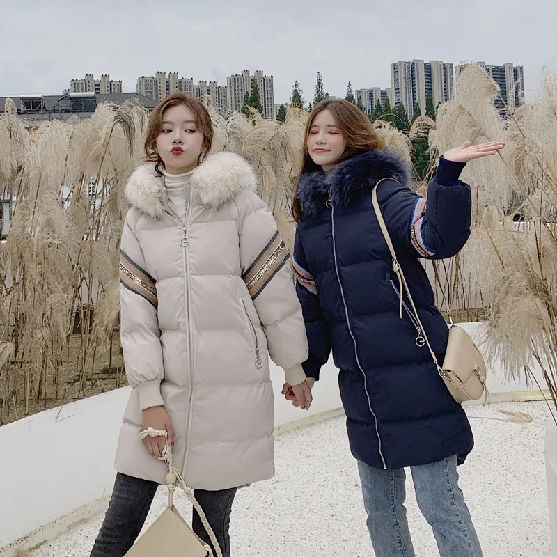 

Hooded Fashion Elegant Versatile Zipper Fly Elegant Warm Straight-Cut Mid-length Cotton-padded Clothes 2019 Winter