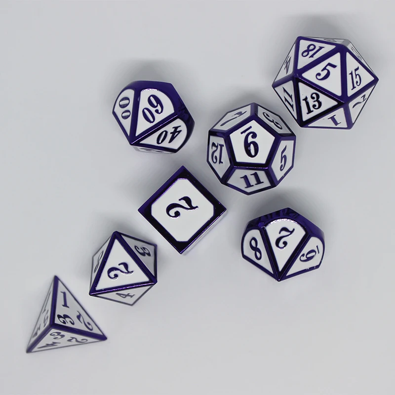 Игральные кости DND Металл РГП набор многогранных подземелья и дракон d20 10 8 настольные игры цинковый сплав белый и фиолетовый цифровой узор в кости