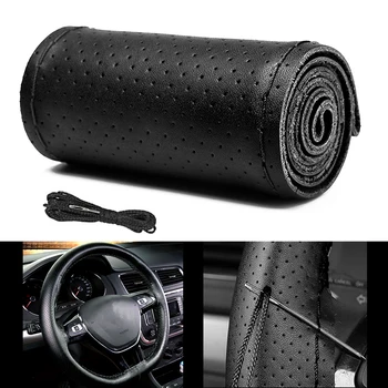 

Leather Universal Car Steering Wheel Cover 38CM Car Styling Anti Slip Automotive DIY For Nissan Qashqai Volkswagen Golf 4 Volvo