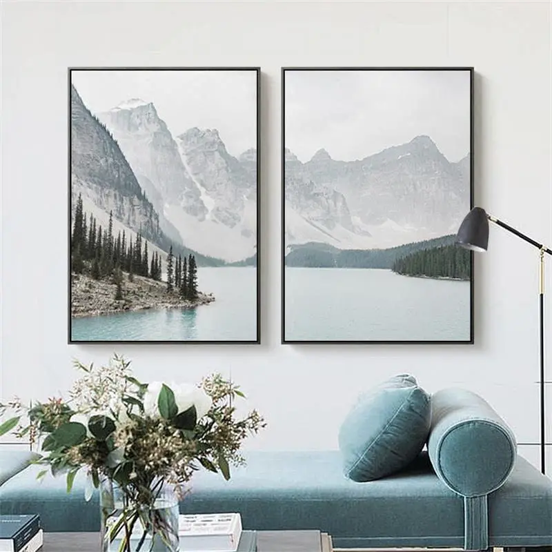 Горное озеро пейзаж картины Домашний Декор стены Скандинавская Картина на