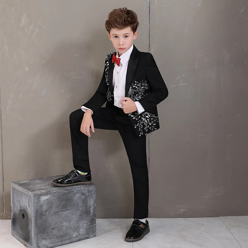 Black suit for boy costume enfant garcon mariage kids wedding suit blazer boys suits for weddings boys tuxedo 3pcs/set
