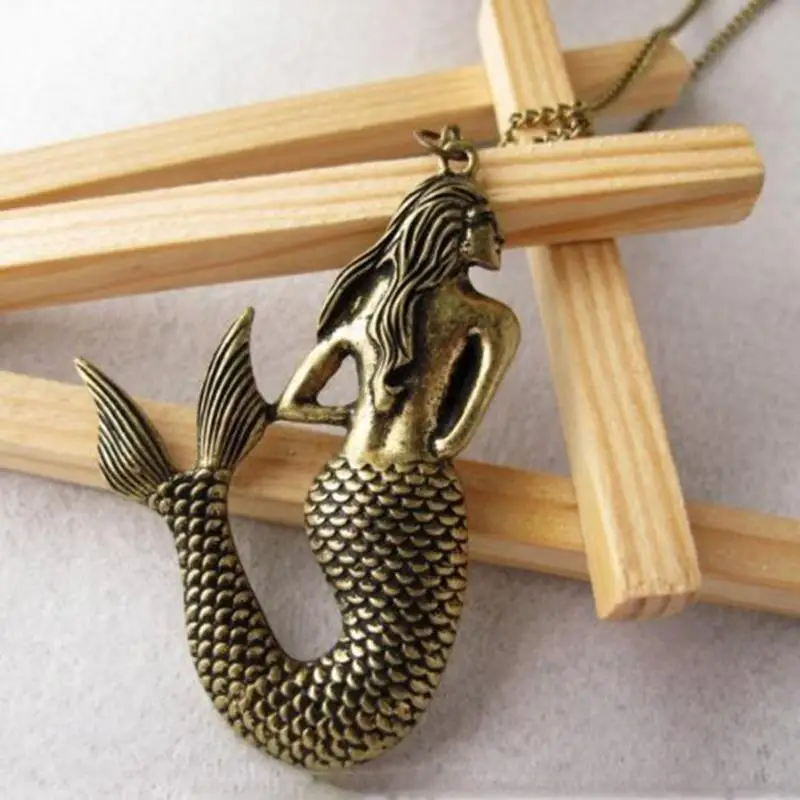 Винтажное бронзовое модное ювелирное ожерелье Русалка Короткая подвеска на ожерелье