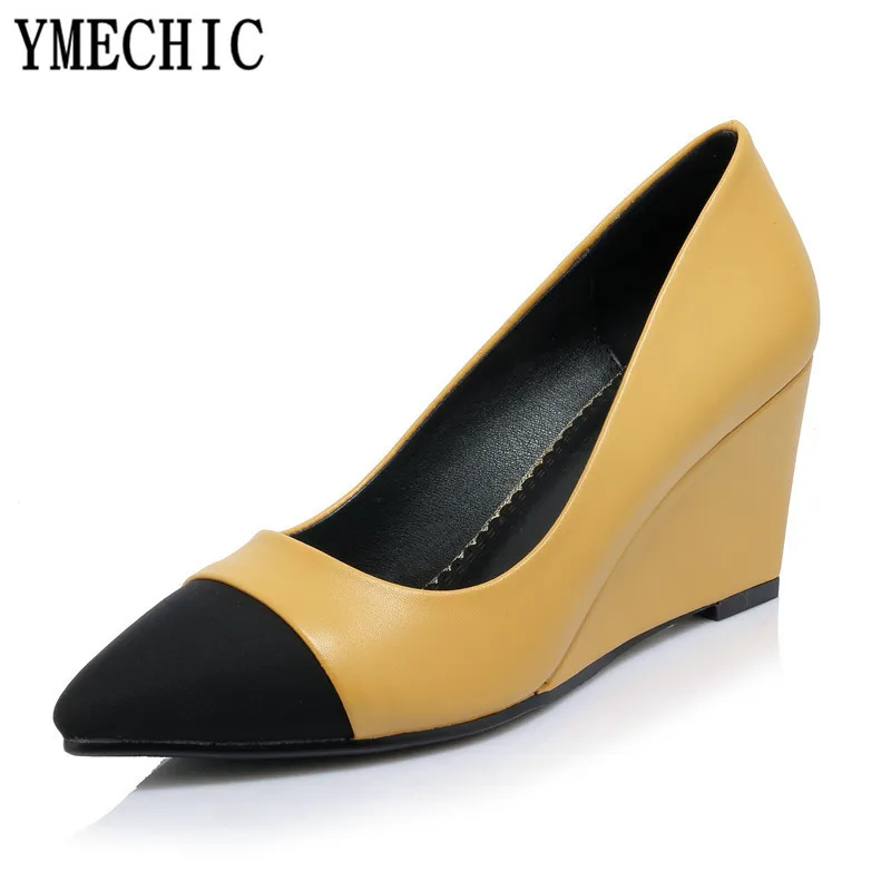 

Lady Wedges Yellow Black Big Size Slip on High Heel Shoes Summer Spring Female Casual Wedge Heels 2018 Pumps Women