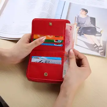 

Embroidered Zipper Small Wallet Lovely Solid Color Short Change Women's Handbag Flap Day Clutches Women