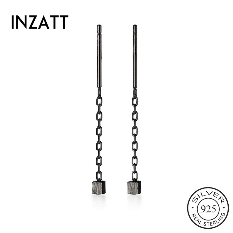 INZATT Real 925 Sterling Silver short Chain cube Tassel Drop Earrings For Fashion Women Party Fine Jewelry Cute Accessories | Украшения и