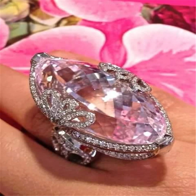 Большие кольца с цветами из натурального розового камня для женщин Anillos