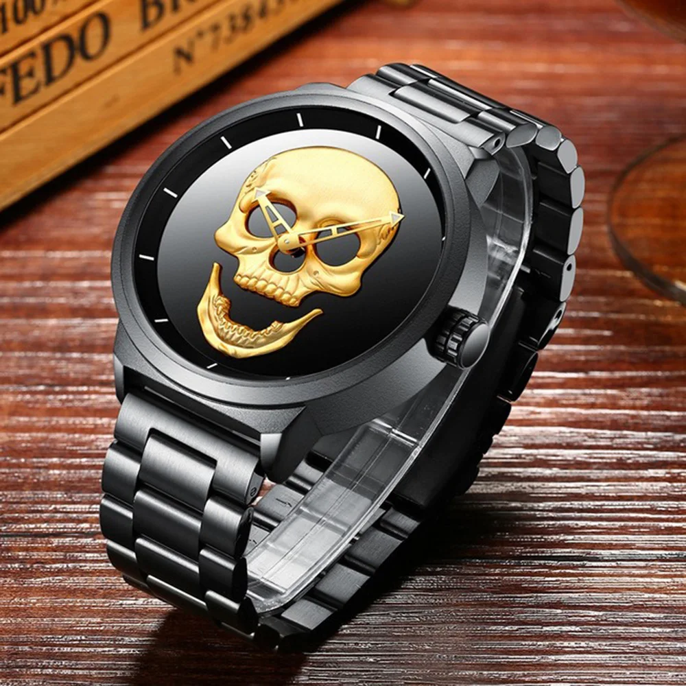 2023 AISHY Mens large face watches Waterproof Stainless Steel Belt Leather Copy Watch  Ghost Head Male Wristwatches Reloj Hombre