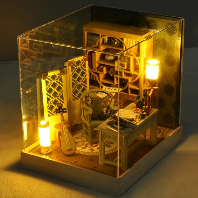 Dollhouse Miniature with Furniture, DIY Wooden Dollhouse Kit Plus Dust Proof , 1:24 Tiny House Building Kit，(Chinese Ancient） 3