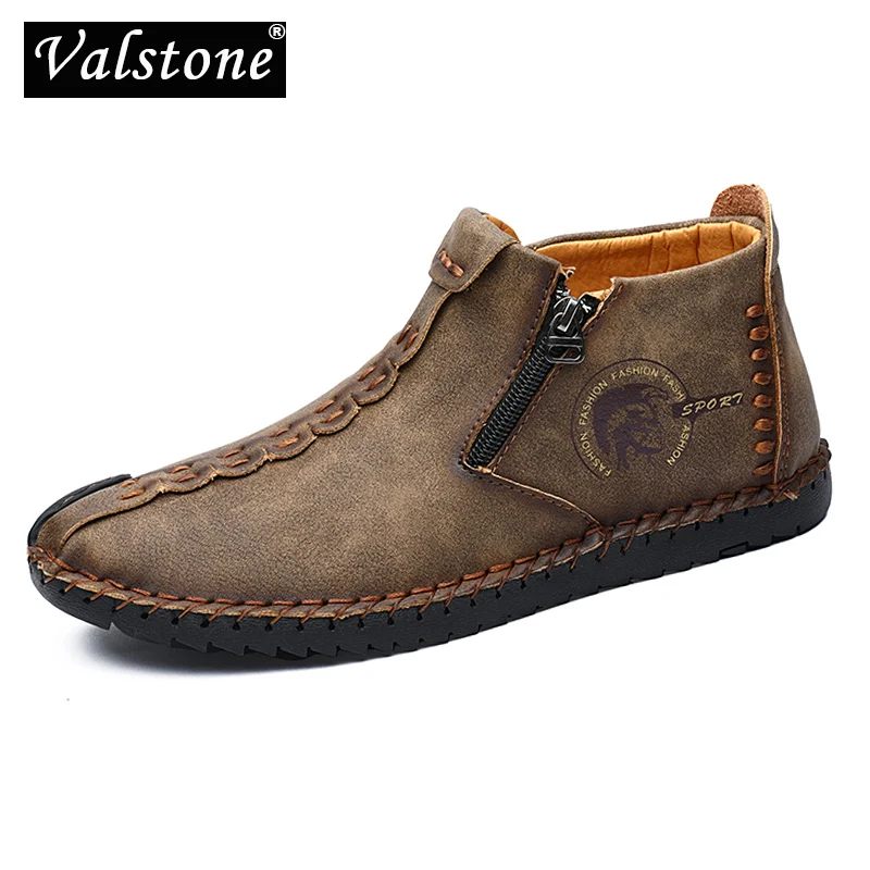

Valstone 2020 Men Leather Casual Shoes Plus size 48 Loafers vintage boots zipper open Mid-Top Male sneakers black golden hombres