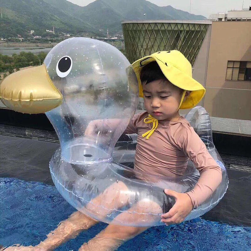  Cute Cartoon Inflatable Transparent Duck Swimming Ring Children Floating Row Chair Floating Bed Inf