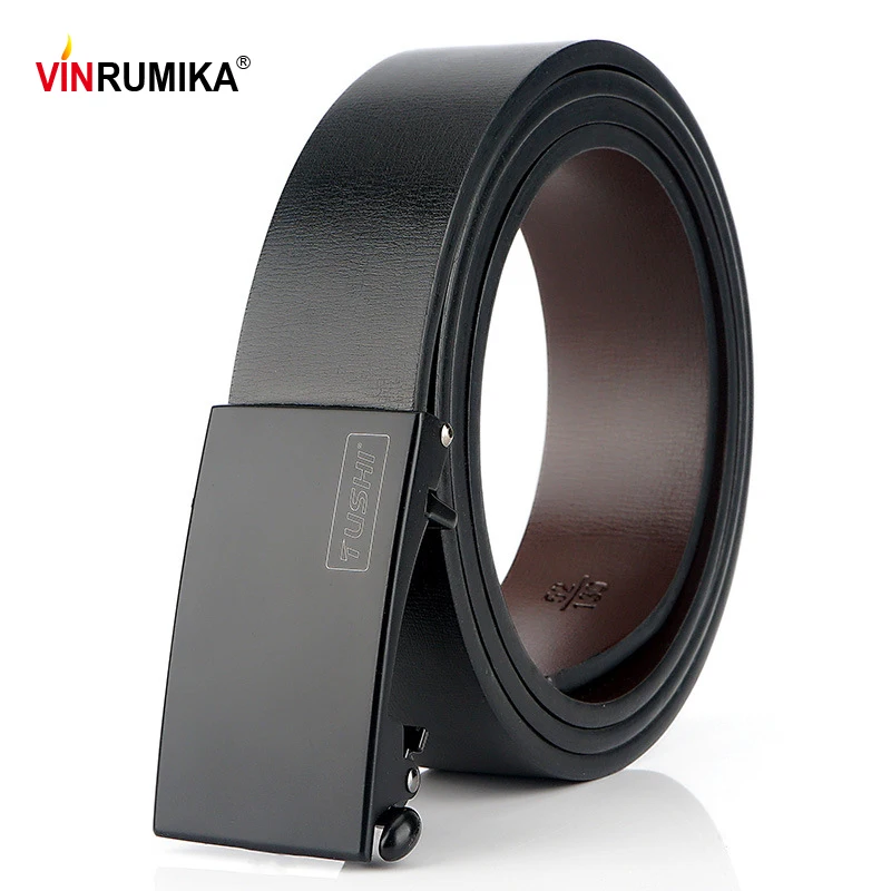 

Business Men's High Quality Split Leather Belts Black Quick Convenient Automatic Unlock Zinc Alloy Buckle Casual Man Coffee Belt