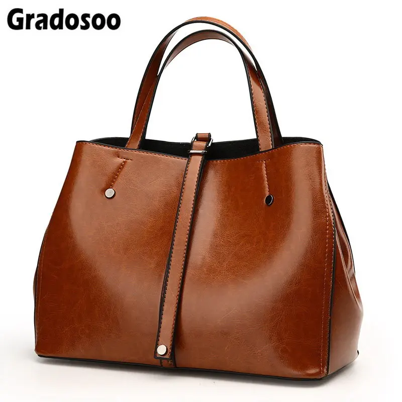 Gradosoo Oil Wax Leather Handbag New Designer Shoulder Bags For Women