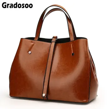 

Gradosoo Oil Wax Leather Handbag New Designer Shoulder Bags For Women Bag Large Capacity Top-handle Bag Luxury Female Bag LBF426