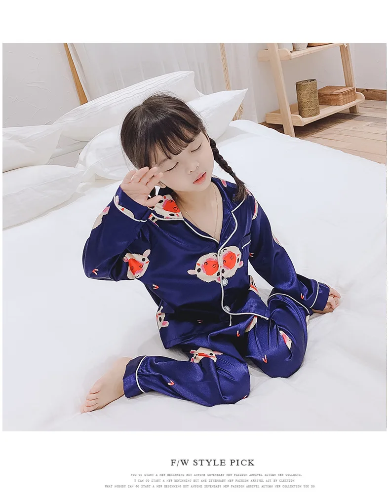 Girls Pajamas Autumn Winter Long Sleeve Children's Sleepwear Set Silk Pajamas Suit Boys Pyjamas Sets for Kids Tracksuit