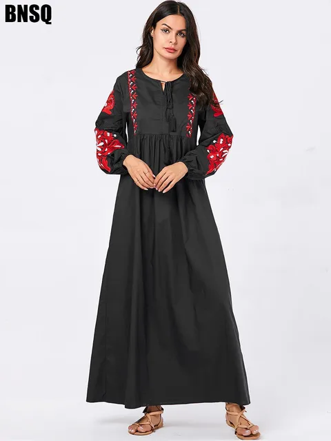 BNSQ Nero di Lana Blu Ricamo Floreale A Manica Lunga del Vestito Aftan  Vestiti Islamici Turchia Arabo Maxi Vestito Abaya Robe Kaftan|Dresses| -  AliExpress