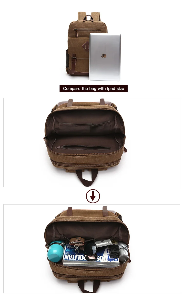 Hot sell solid color men canvas travel bag hiking sports backpack