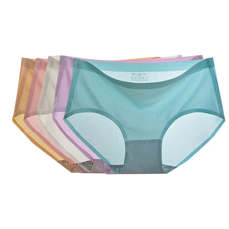 

Breathable mesh ice silk seamless underwear women's solid color waist ladies briefs Comfortable hips seamless underwear women