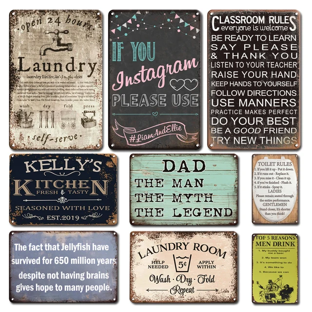 Rustic Laundry Room Poster Metal Plaque Tin Sign Vintage Kitchen Family Tool Rules Metal Plate Man Cave Decoration Accessories