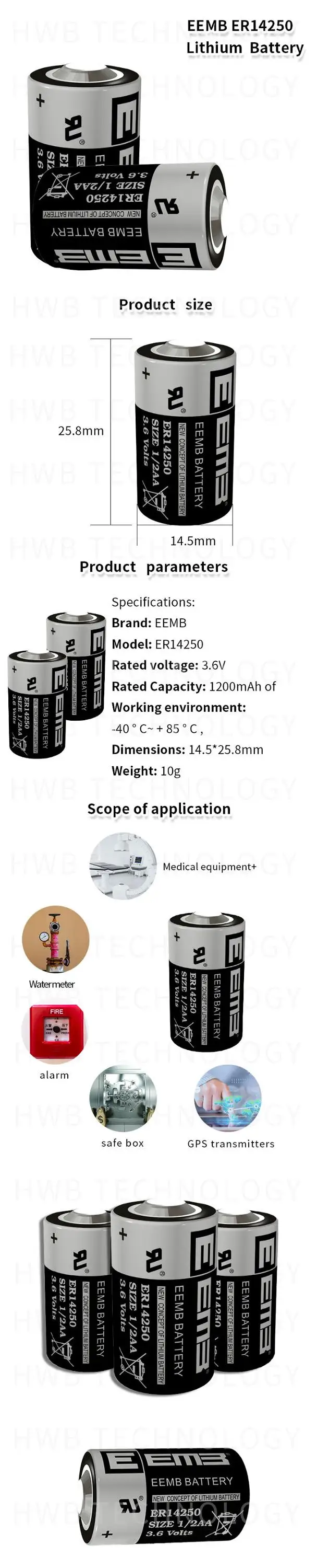 5 шт./лот EEMB ER14250 1/2AA 3,6 V 1200mAH литиевая батарея plc промышленные инструменты, оборудование и инструменты для батареи