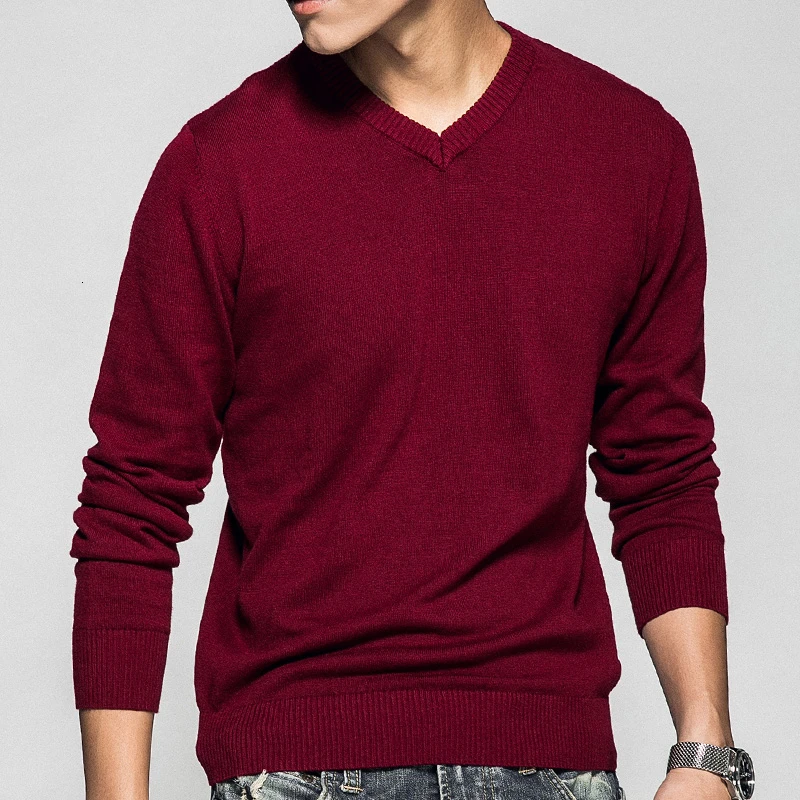 3XL хлопковый мужской свитер с длинным рукавом, хлопковые пуловеры, верхняя одежда, мужские свитера с v-образным вырезом, топы, свободная Однотонная вязанная одежда, 8 цветов