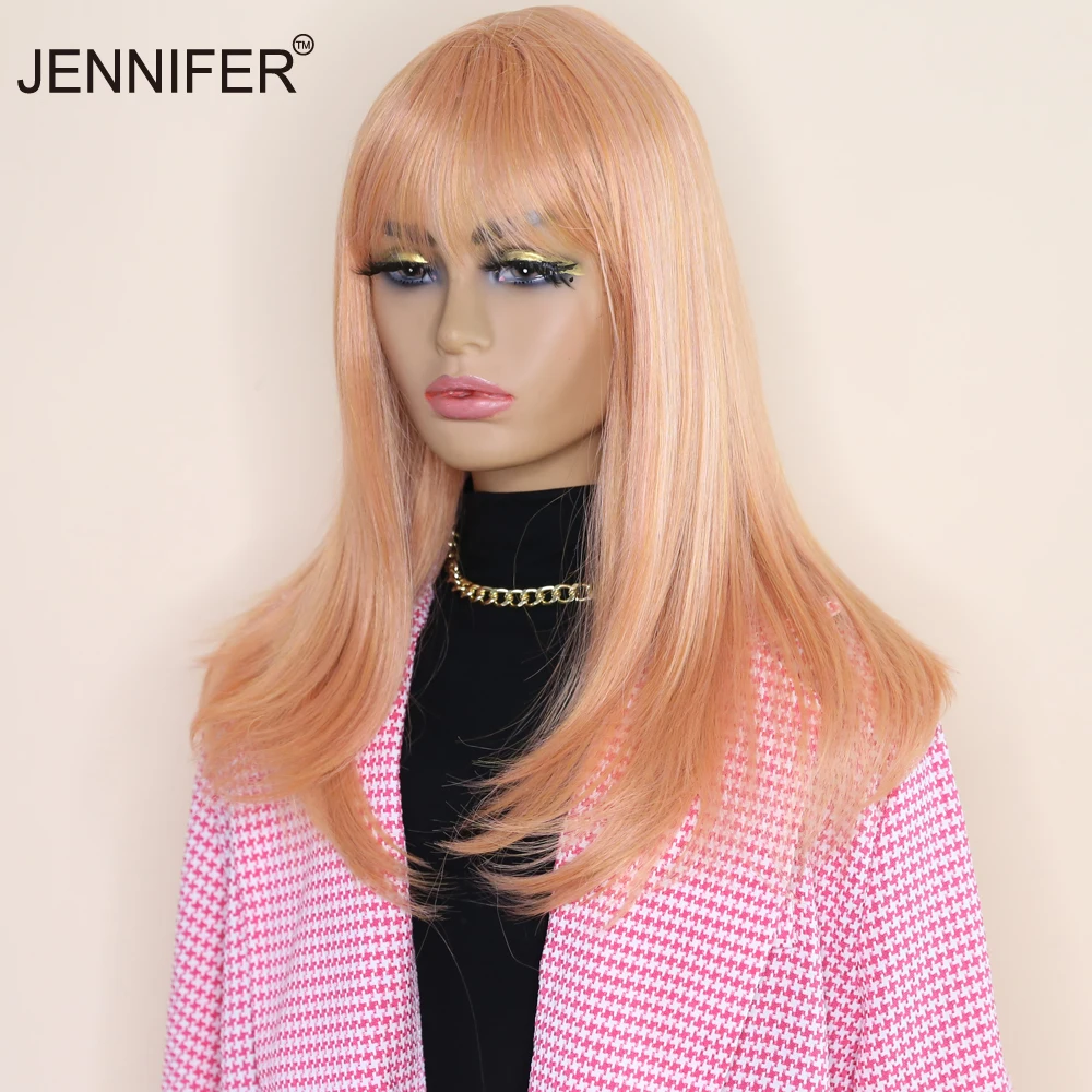 

Synthetic Pink Orange Straight Wigs For Women 4 Colors Available Long Wig Soft Heat Resistant Fiber Halloween Cosplay Wig