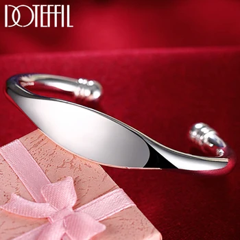 

DOTEFFIL 925 Sterling Silver Cuff Bangle Bracelet for Women Fine Jewelry Double Beads Bendable Fashion Noble Style Shiny Bangle