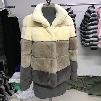 Billige 100% Echt Rex Kaninchen Pelz Mantel Jacke Winter Warme Mode Oberbekleidung Weibliche Hohe-QualitÀt 2020 Neue-Stil