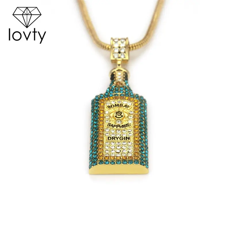 Big Wine bottle Necklaces Full Rhinestone Iced Out Pendants Hip Hop Men Women Gold Color Vogue Jewe