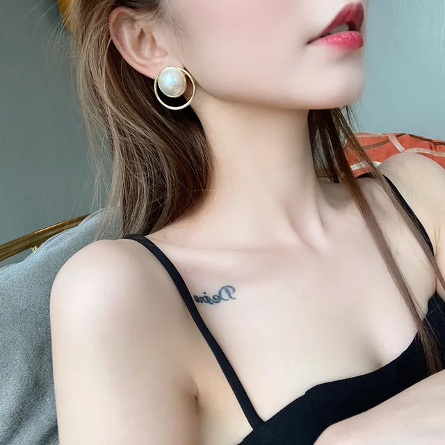 boucle d oreille perle à réinitialisation en Forme de Cœur Géométrique pour Femme et Fille – Image 5