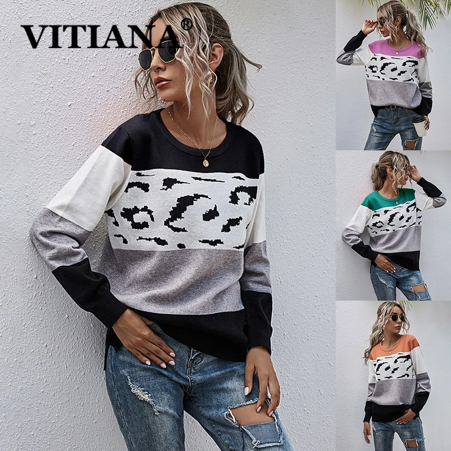 

VITIANA Women Pullover Black Knit Sweater For Womens Autumn Winter 2020 Female Long Sleeve Purple Pullovers Knitted Sweaters