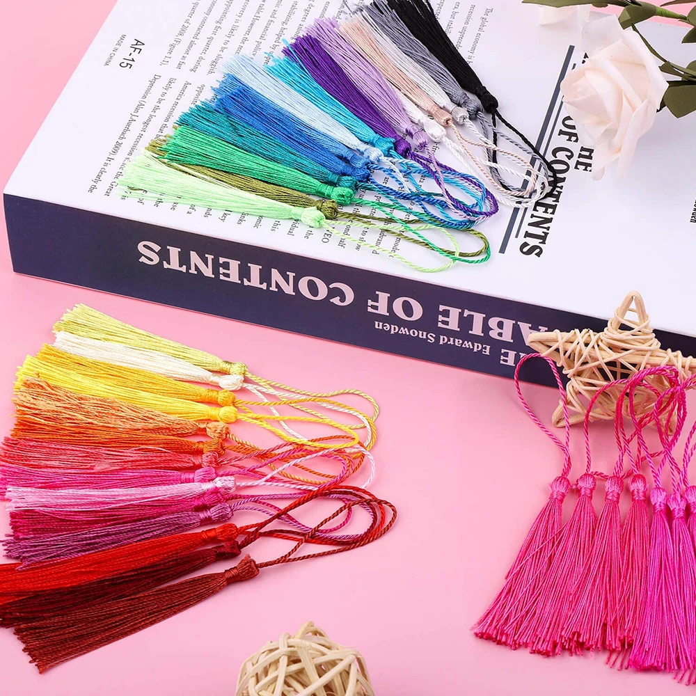 32Pcs Bookmark Tassels Fringe Brush Silky Handmade Soft Craft Mini Tassels with Loops for DIY Crafts Jewelry Making Accessories