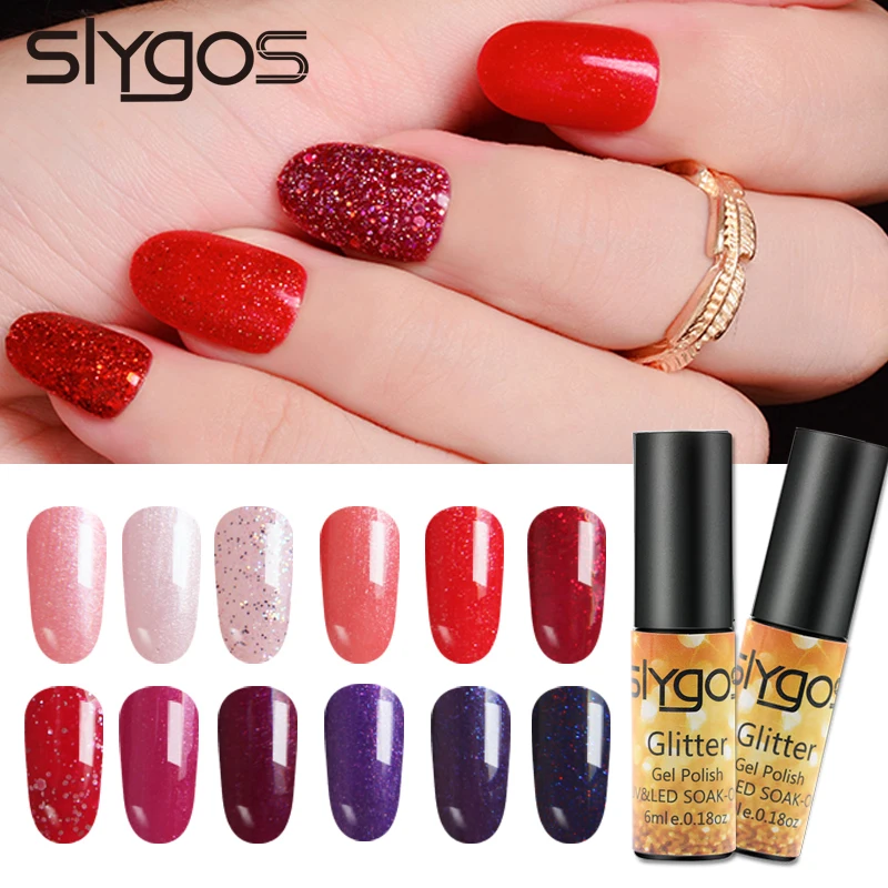 SLYGOS Portable 6ml Glitter Series Nail Polish Purple Red Sparkle Soak Off UV Gel Lacquer Manicure Art Tool Varnish | Красота и