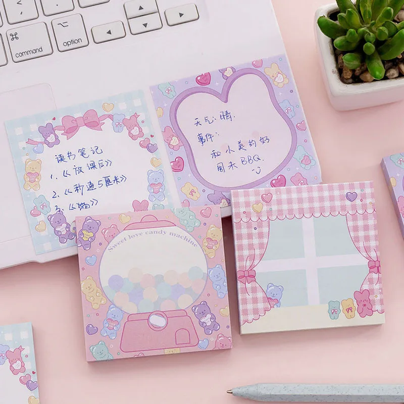 24 pcs/Lot Cute rabbit sticky note Lovely bear toy Candy color adhesive notepad memo stickers planner book Office School A6912