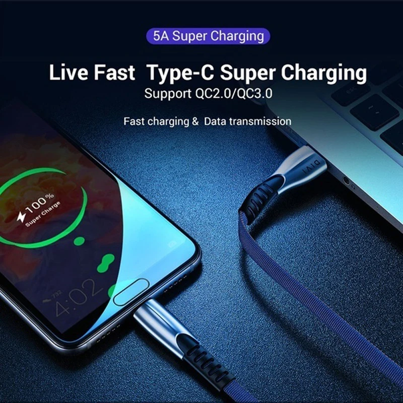 5А Type C кабель для быстрой зарядки USB передачи данных QC 3 0 быстрое зарядное