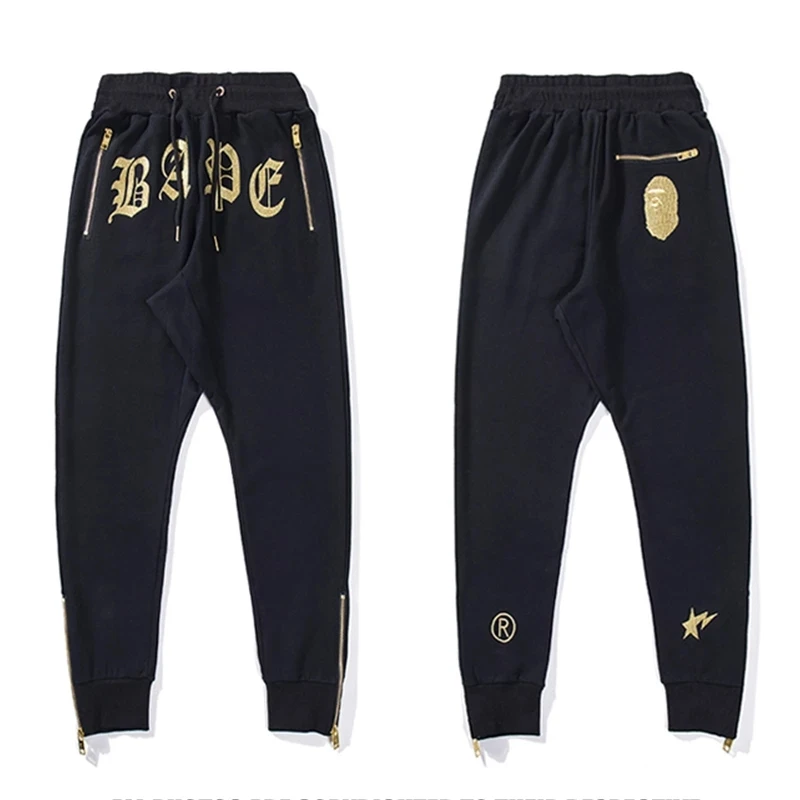 Осень 2021 высококачественные брюки bape с вышивкой на молнии 100% хлопок махровая