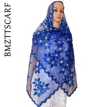 Новые африканские шарфы мусульманская вышивка женский сетчатый маленький шарф с бисером маленький размер тюль мягкий шарф для шали