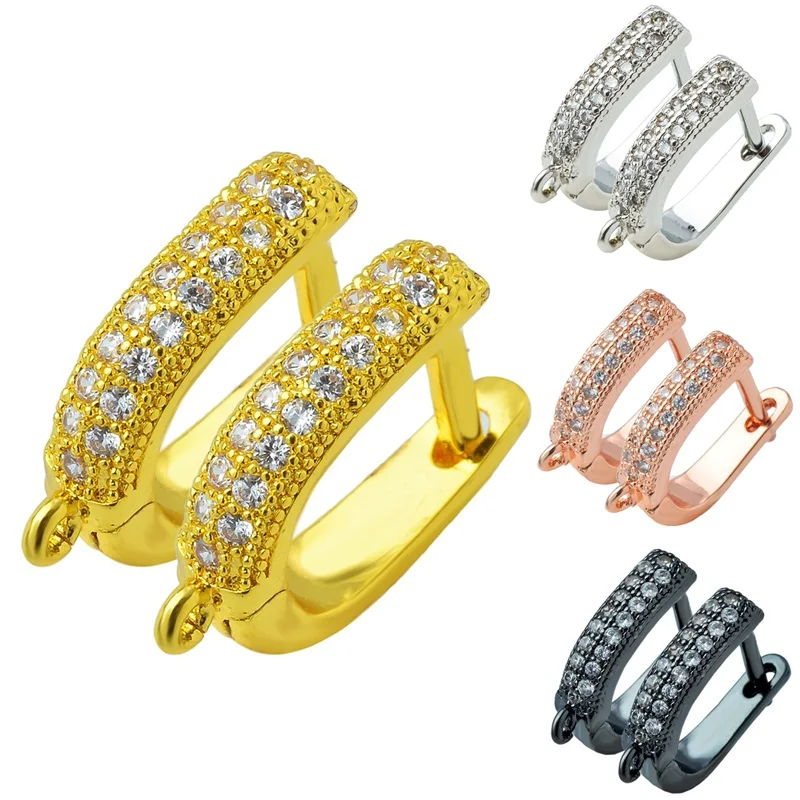 

Minghuang New popular double-row inlaid zircon four-color copper earrings for DIY handmade and discovered earring jewelry