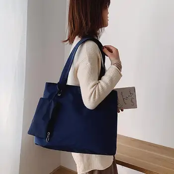 

Fashion Pure Color Shoulder Handbags Oxford Cloth Women Rivet Decorative Travelling Bags Large Shopping Totes with Clutch