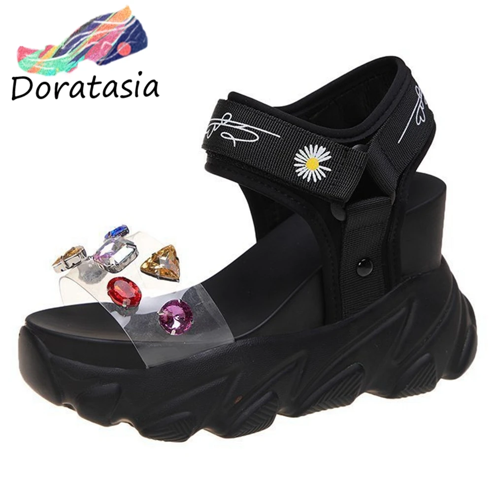 DORATASIA/Роскошные Женские однотонные летние сандалии с открытым носком ПВХ стразы